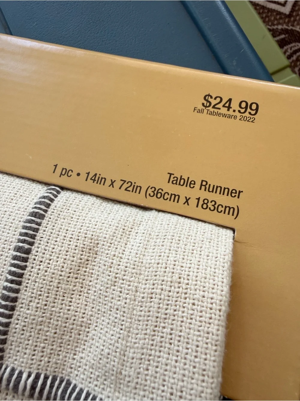 Robert Stanley Cream & Gray Plaid Table Runner 14x72